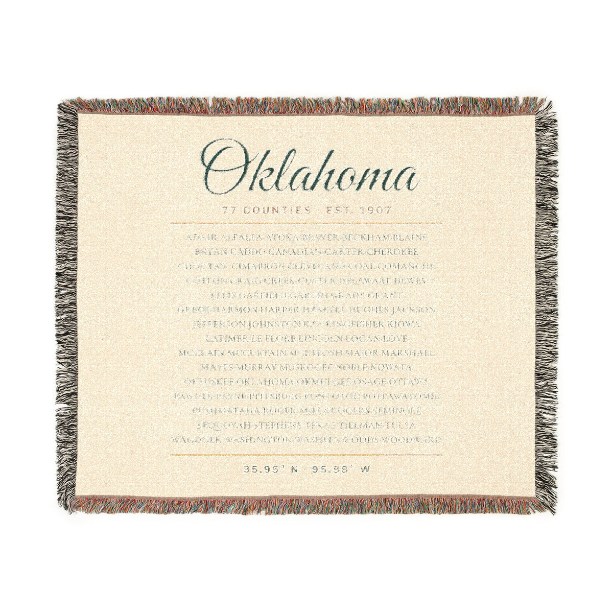 77 Counties Oklahoma Woven Throw Blanket