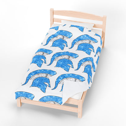 Spartan Blue Bling Logo Velveteen Plush Blanket