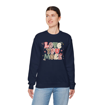 Love You More Crewneck Gildan Sweatshirt | Retro Heart Typography, Pastel Colors