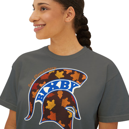 Bixby Spartans East Elementary Fall Leaves Helmet Women's Boxy Tee – Autumn Mom Shirt