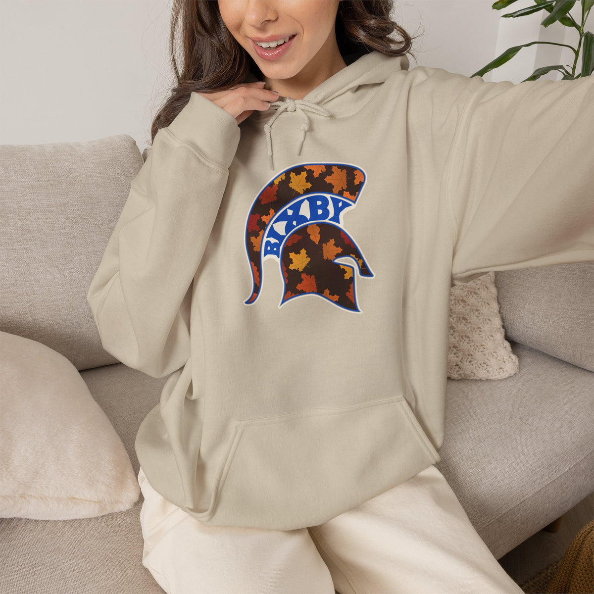 Bixby Spartans Fall Leaves Helmet Hoodie – Autumn Game Day Hooded Sweatshirt