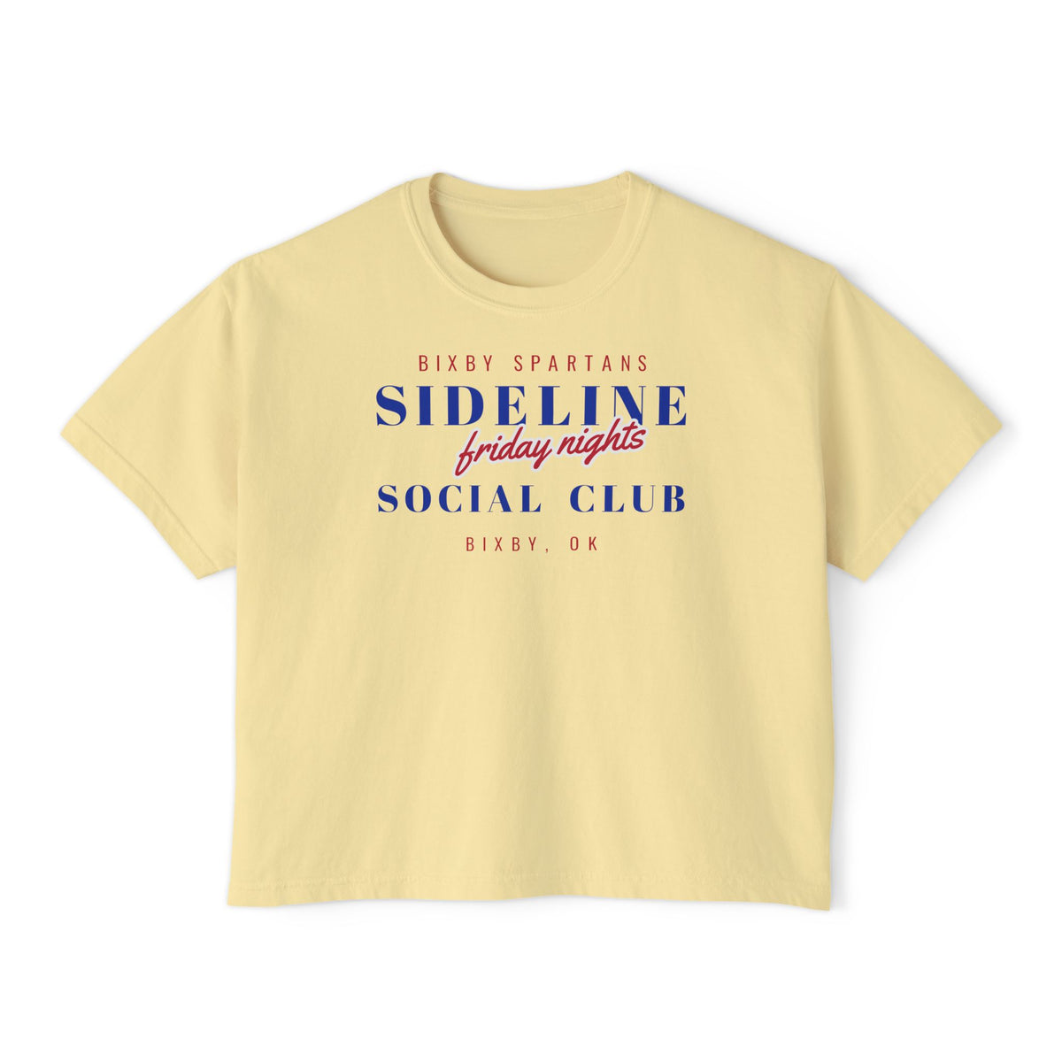Bixby Spartans Sideline Social Club Friday Nights Women's Boxy Tee – Football Mom Shirt