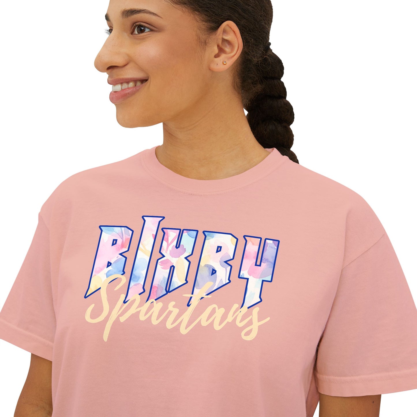Bixby Spartans Comfort Colors Retro Floral Boxy Tee
