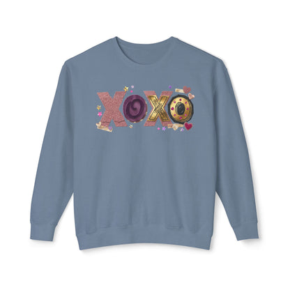 XOXO Candy Heart Graphic Comfort Colors Sweatshirt | Valentine Hearts Love Design