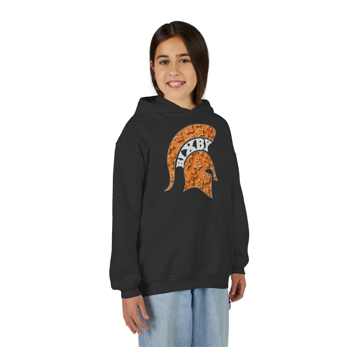 Bixby Spartan Gingerbread Helmet Youth Gildan Hoodie
