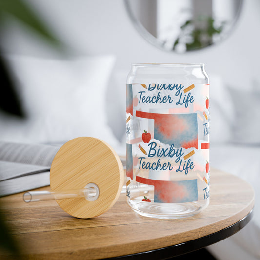 Teacher Life Bixby OK Watercolor 16 Ounce Sipper Glass