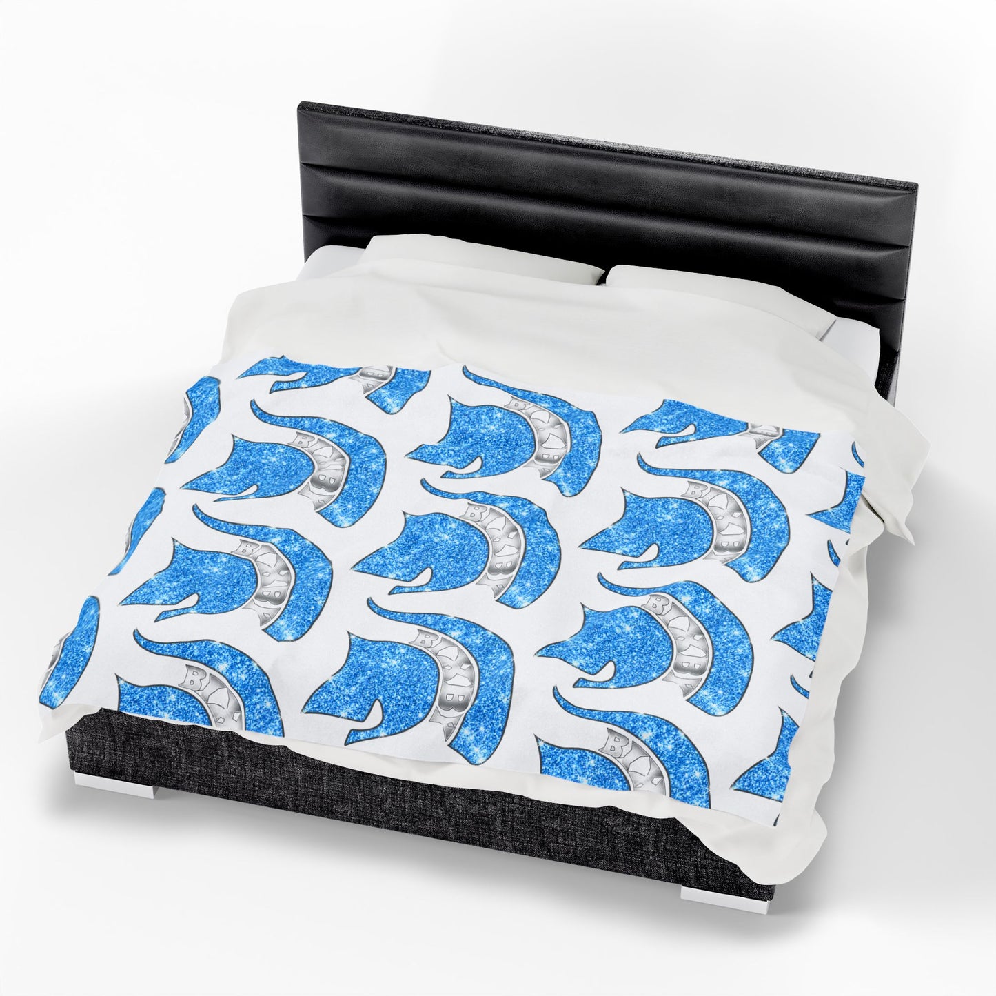 Spartan Blue Bling Logo Velveteen Plush Blanket