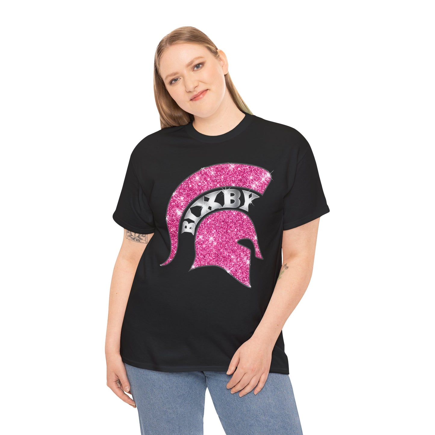 Bixby Spartan Pink Helmet Bling Gildan Tee