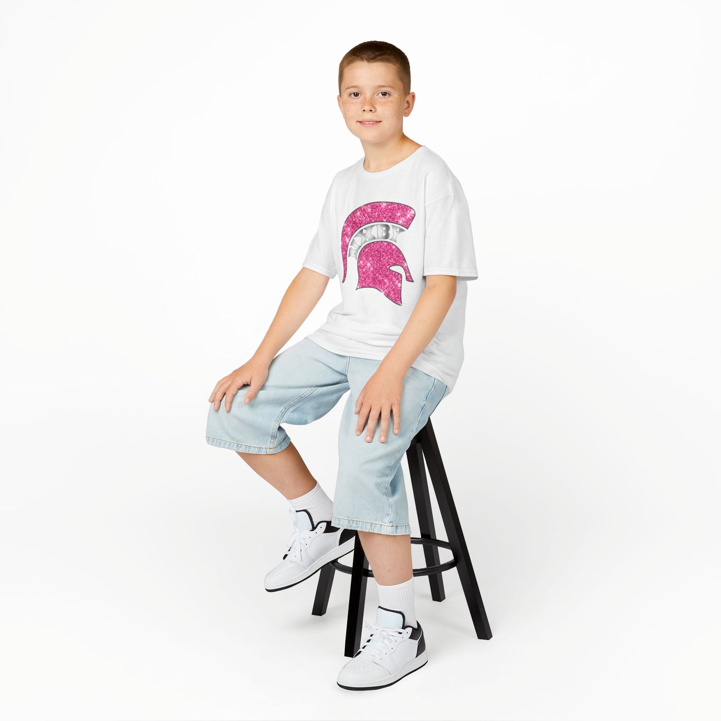 Bixby Spartan Pink Helmet Bling Youth Gildan Tee