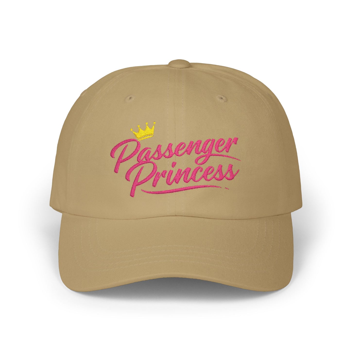 Passenger Princess Dad Cap – Embroidered White Baseball Hat with Pink Script and Crown