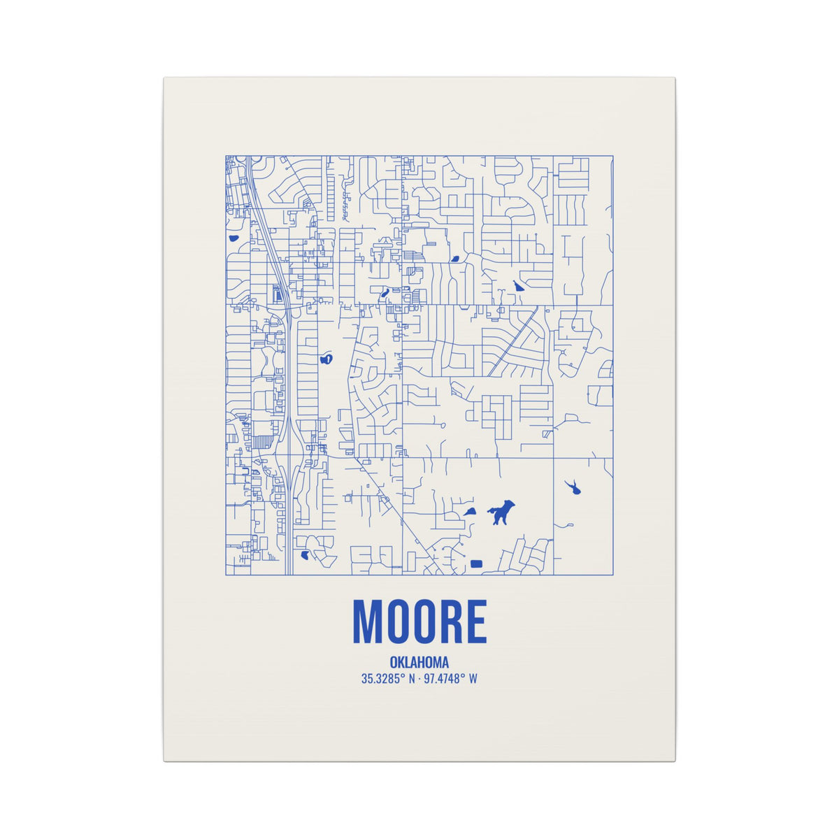Moore Street Map Canvas, Royal Blue on Cream
