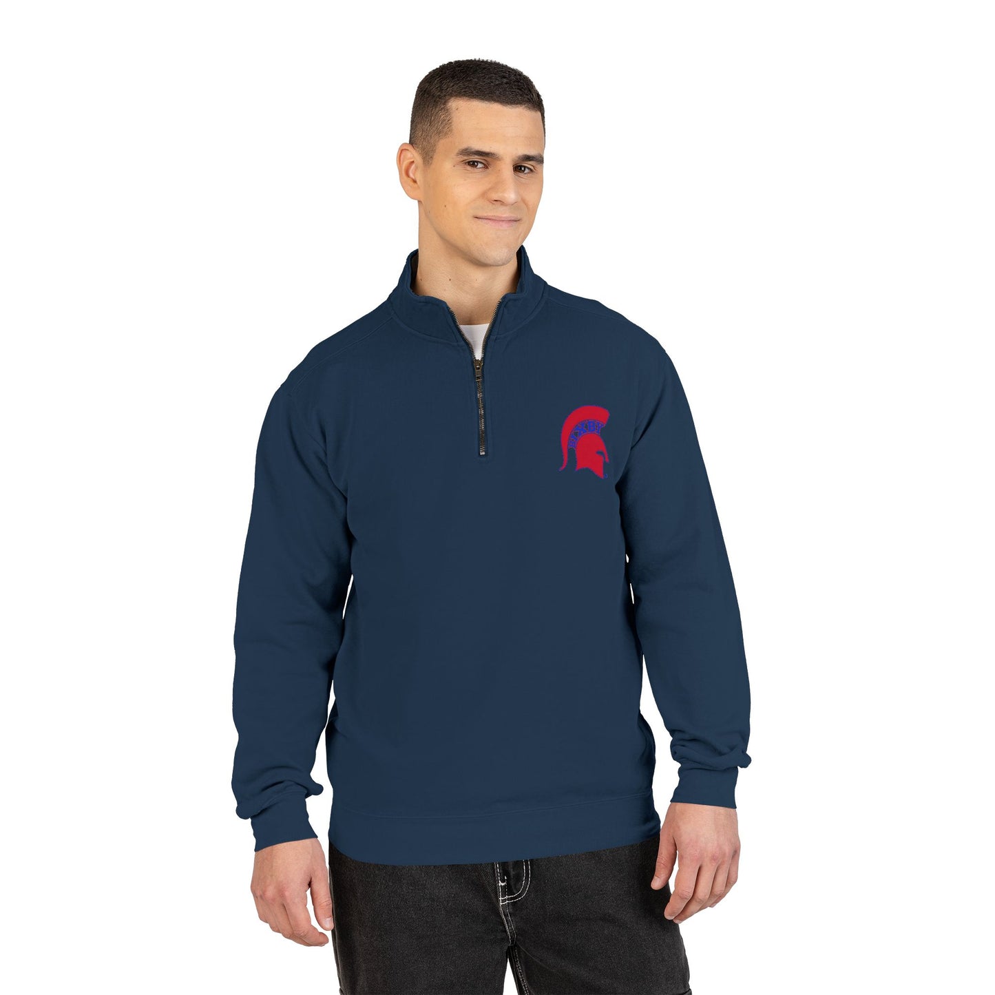 Spartan Red Helmet Quarter-Zip Comfort Colors Pullover