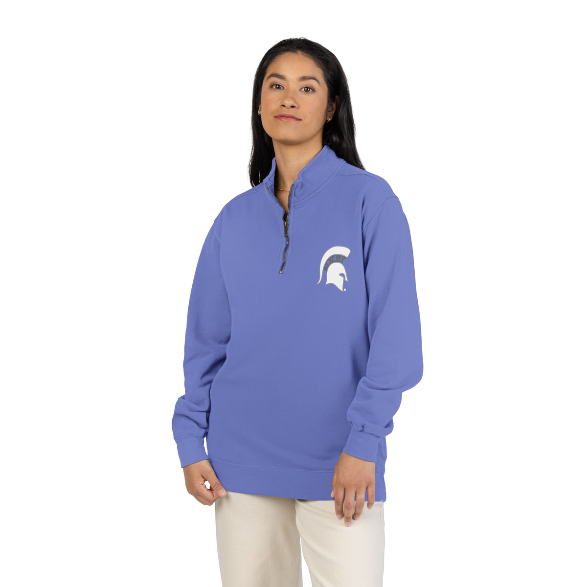 Bixby Spartans White Helmet Quarter-Zip Pullover Comfort Colors Tee