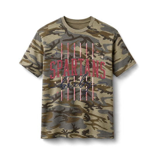 Bixby Spartans Camo American Flag - Distressed USA Print Tee
