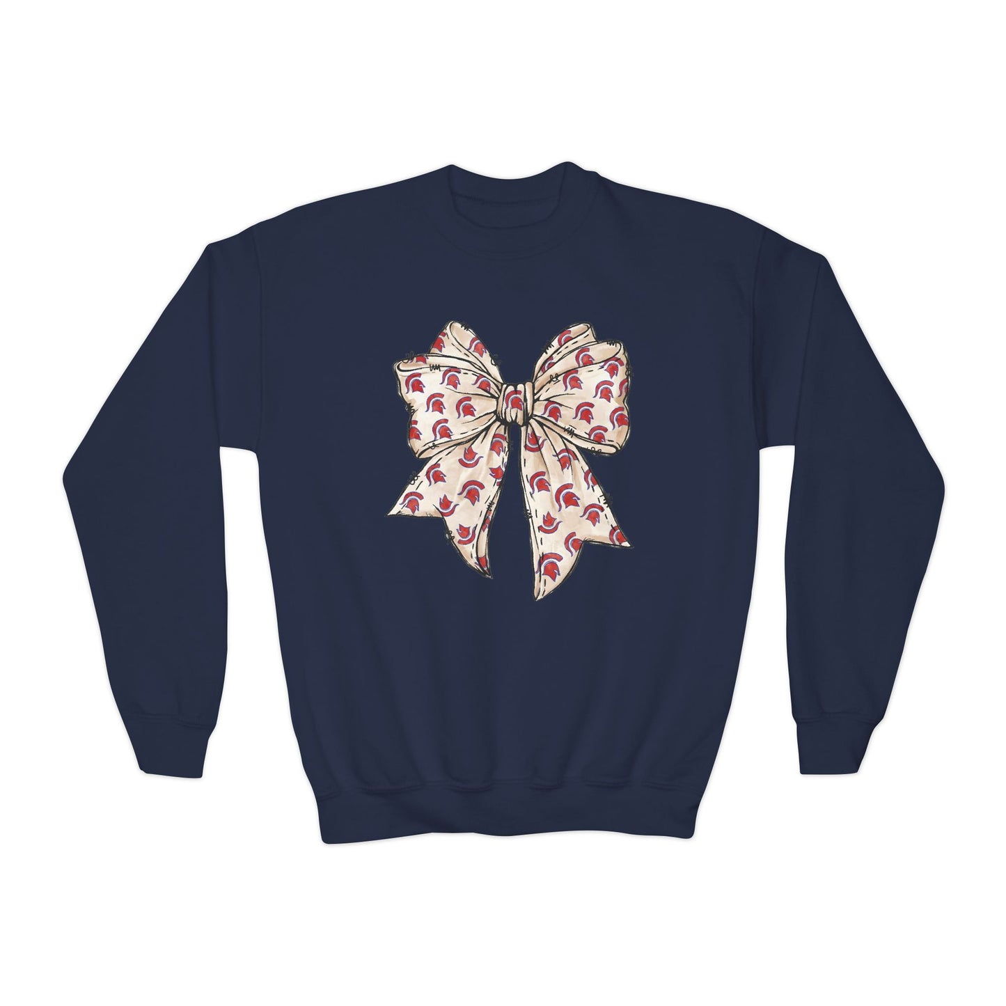 Spartan Helmet Pattered Bow Youth Gildan Sweatshirt