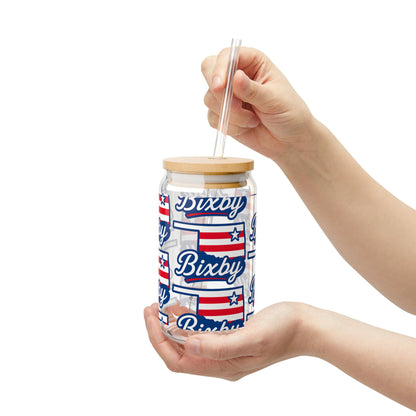 Patriotic Bixby OK Watercolor 16 Ounce Sipper Glass