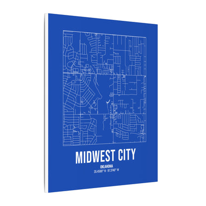 Midwest City Street Map Canvas, White on Royal Blue