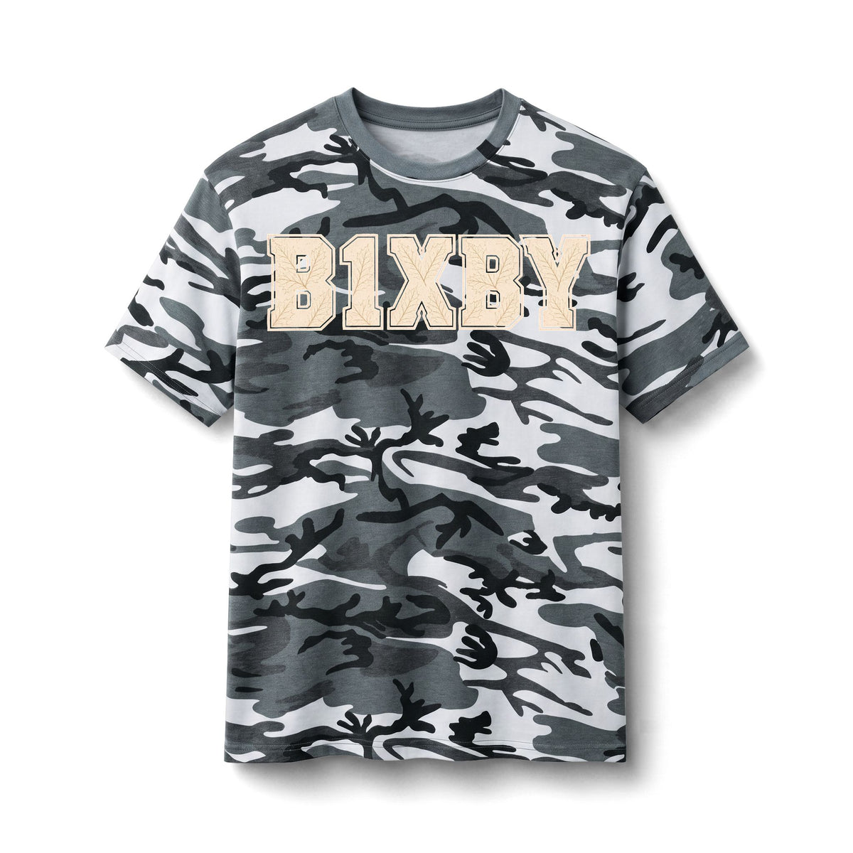 Bixby Spartans Camo B1XBY - Vintage Varsity Lettering Cotton T‑ Tee