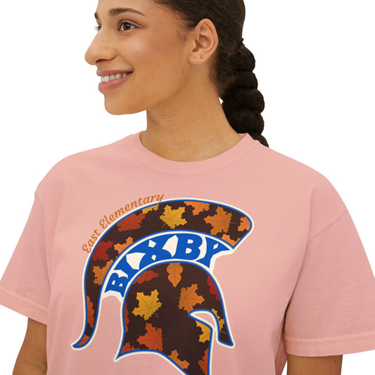 Bixby Spartans East Elementary Fall Leaves Helmet Women's Boxy Tee – Autumn Mom Shirt