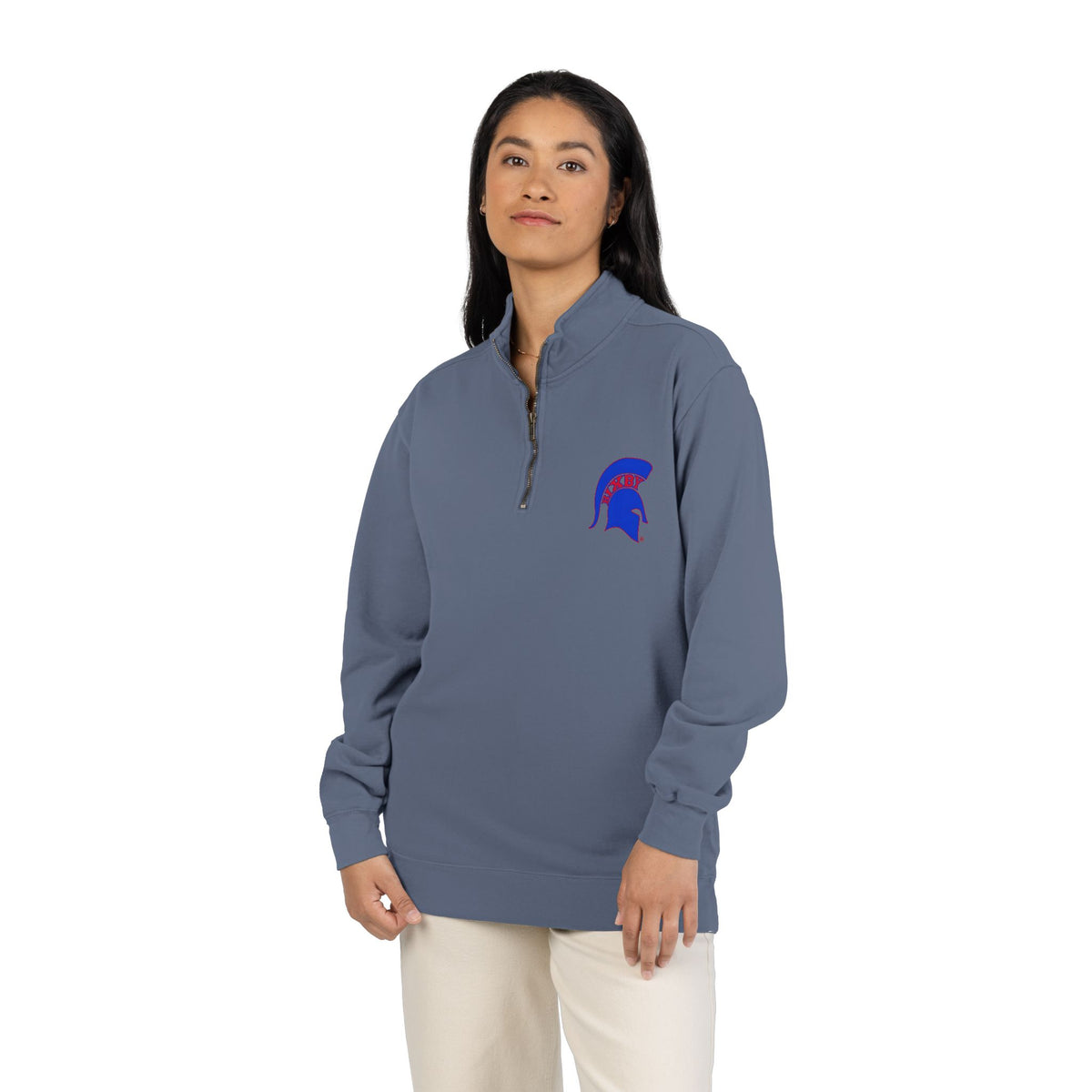 Bixby Spartans Blue Helmet Quarter-Zip Pullover Comfort Colors Tee