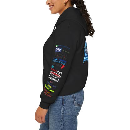 RV Megawatt Hoodie — Retro Camper Graphic Pullover with Sponsor Sleeve Logos