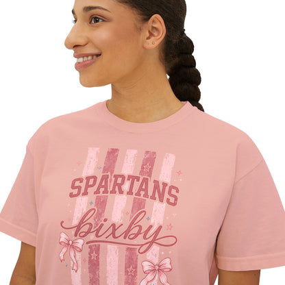 Spartans Bixby Women's Boxy Tee Pink Vintage Stripe Cheer Shirt