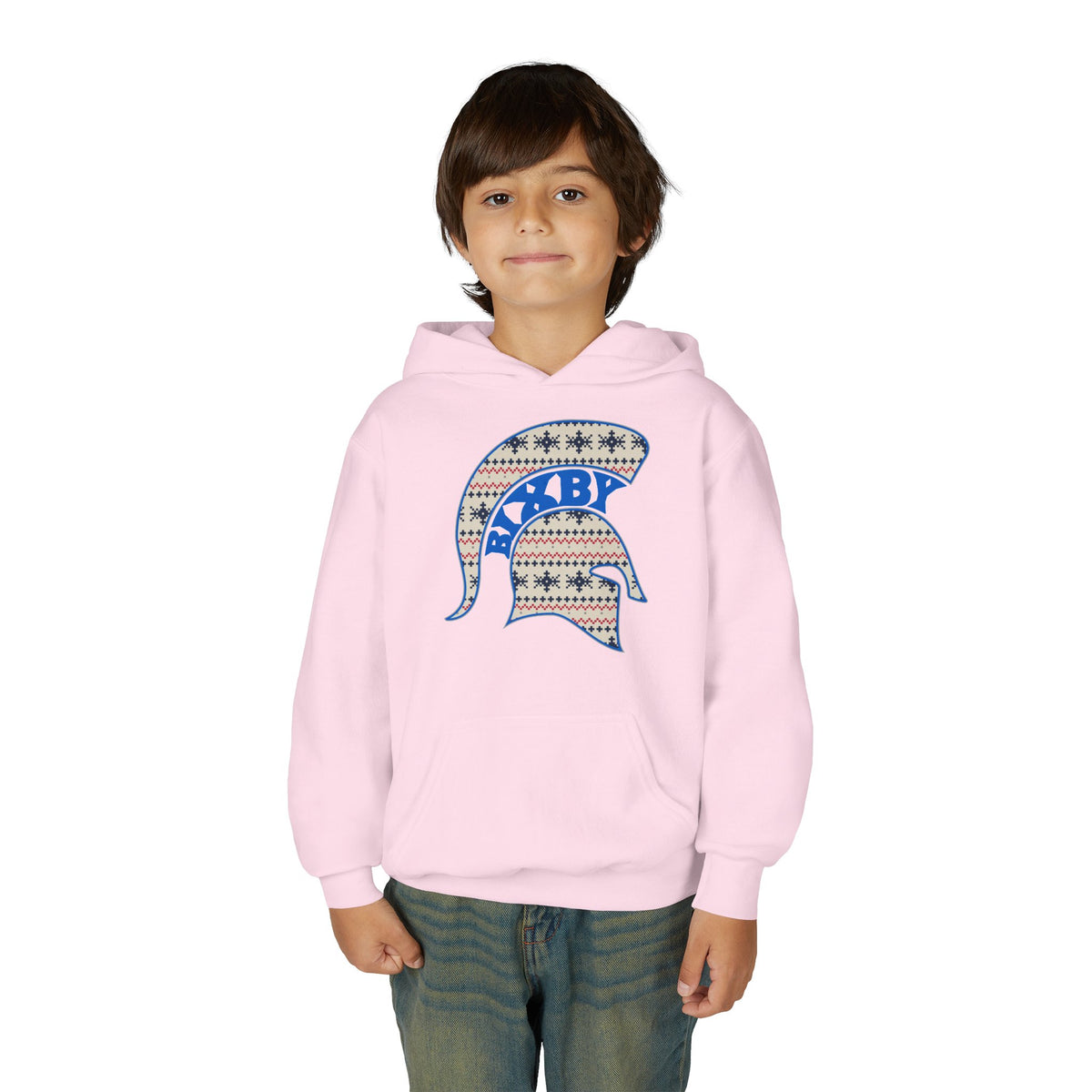 Bixby Spartans Ugly Sweater Helmet Youth Hoodie, Kids Christmas