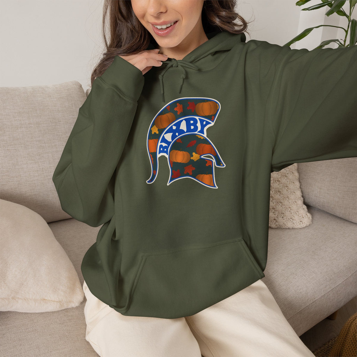 Bixby Spartans Pumpkin Patch Helmet Hoodie – Fall Game Day Hooded Sweatshirt