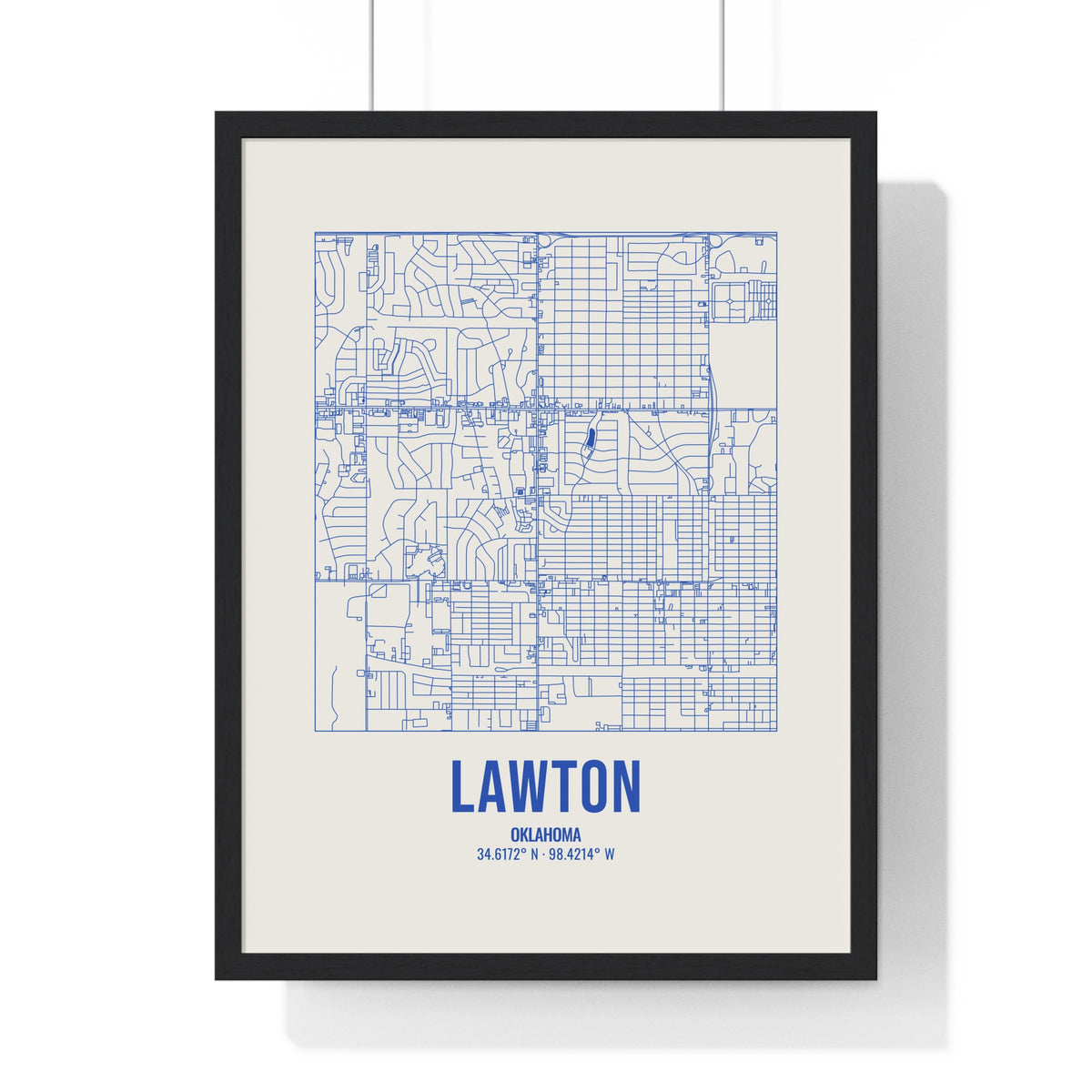 Lawton Street Map Framed Print, Royal Blue on Cream