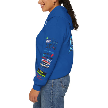 RV Megawatt Hoodie — Retro Camper Graphic Pullover with Sponsor Sleeve Logos
