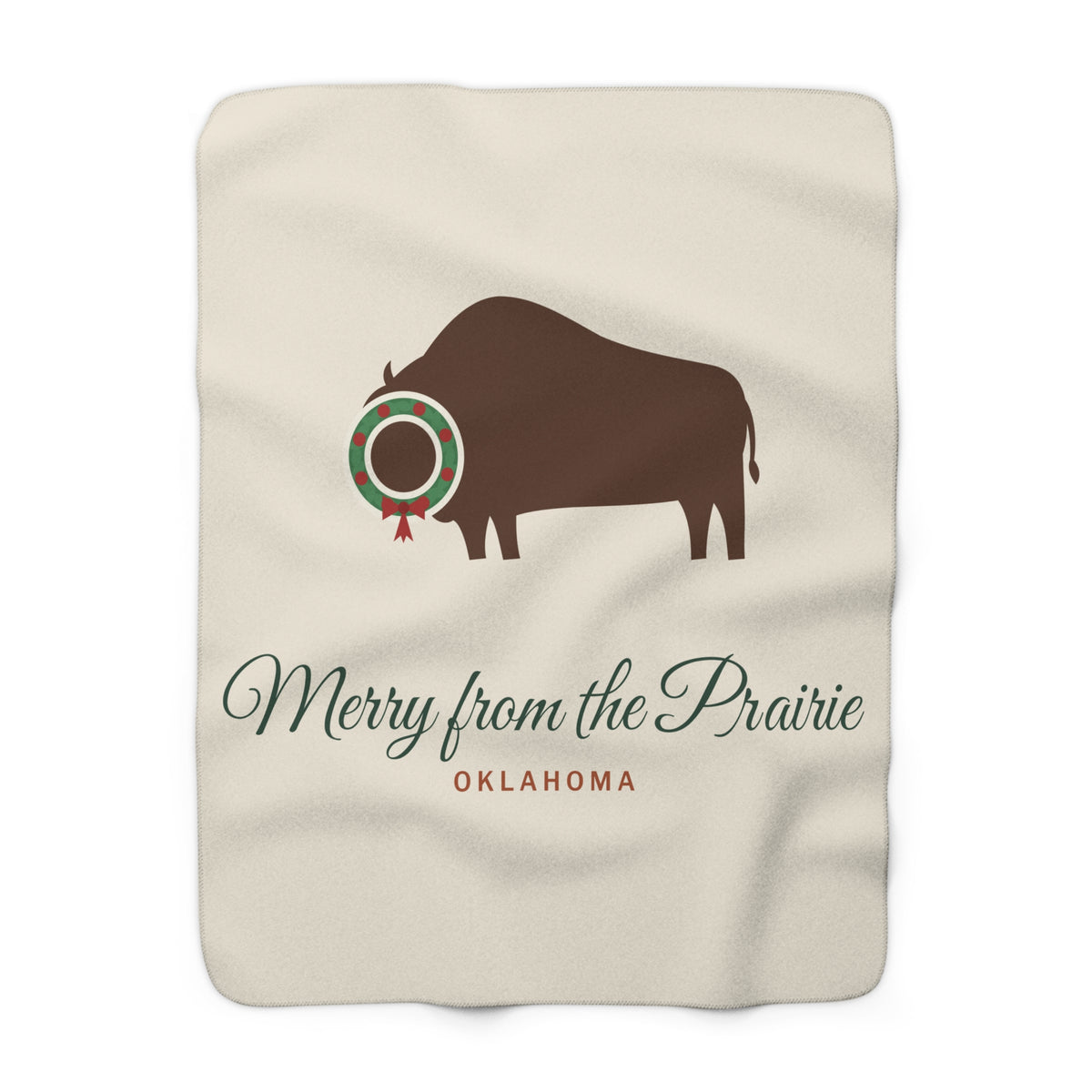 Prairie Christmas Bison Oklahoma Sherpa Fleece Blanket