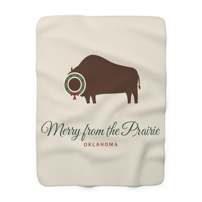 Prairie Christmas Bison Oklahoma Sherpa Fleece Blanket