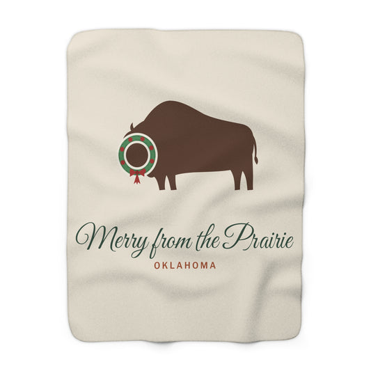 Prairie Christmas Bison Oklahoma Sherpa Fleece Blanket