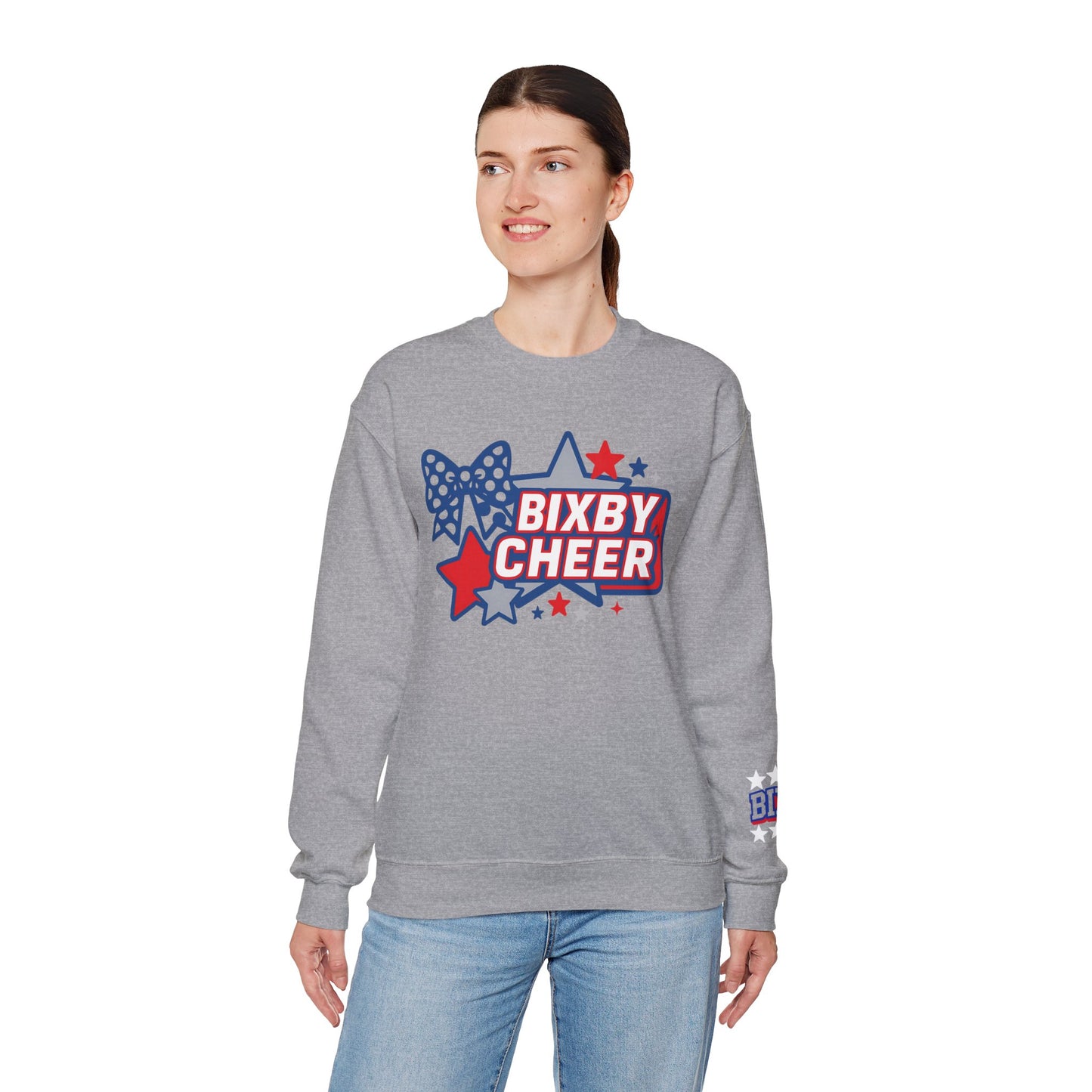 Bixby Cheer With Sleeve Print Gildan Sweatshirt