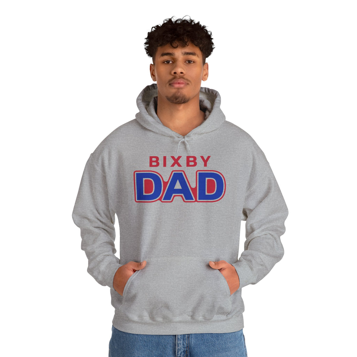 Bixby Dad Hoodie Large Print Retro Red & Blue Dad Pullover