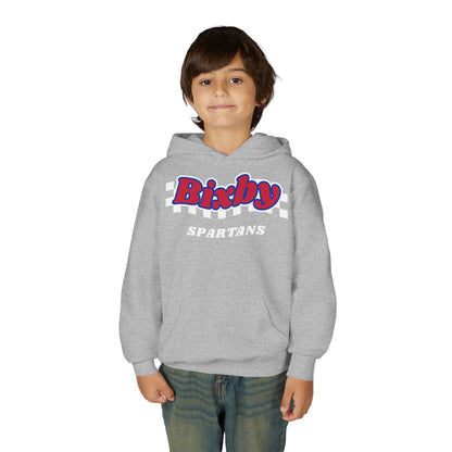 Bixby Spartans Retro Script Checkered Youth Hoodie – Kids Game Day Hoodie