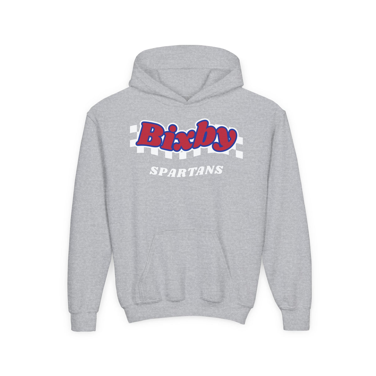Bixby Spartans Retro Script Checkered Youth Hoodie – Kids Game Day Hoodie