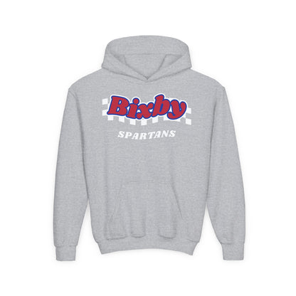 Bixby Spartans Retro Script Checkered Youth Hoodie – Kids Game Day Hoodie