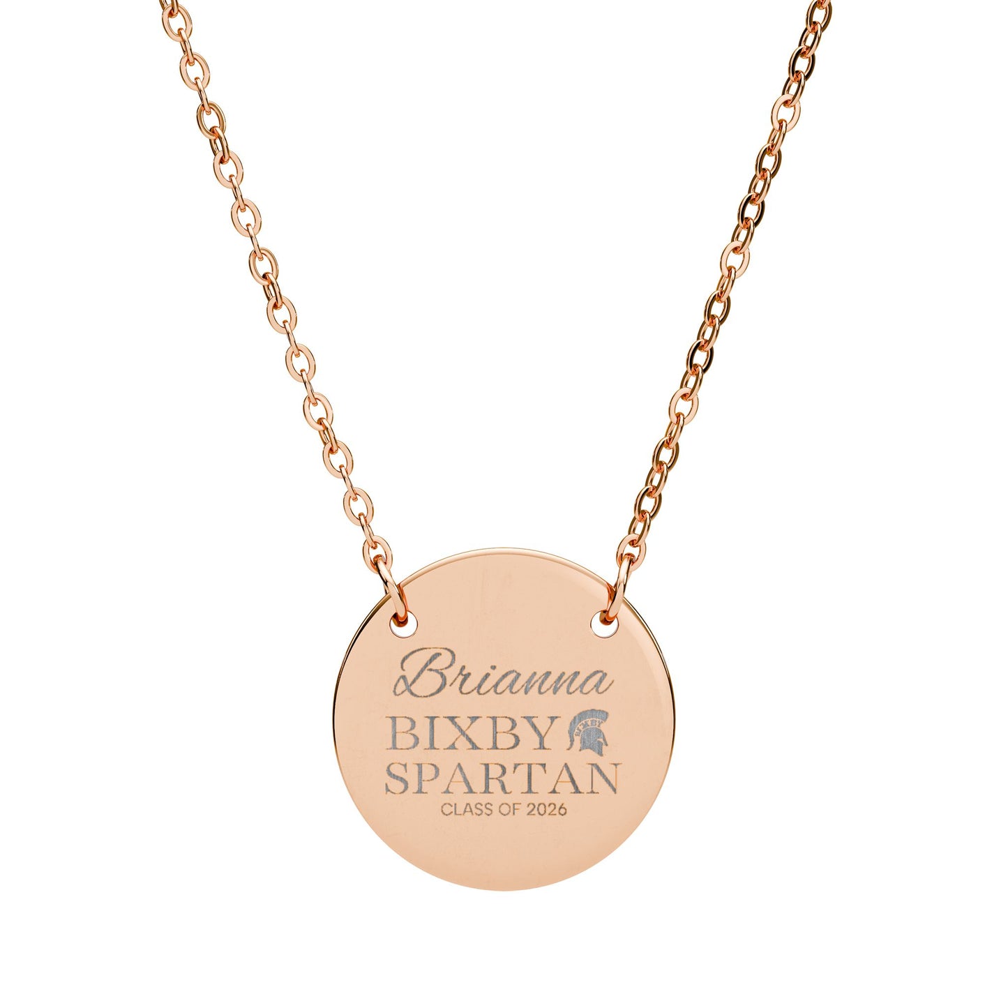Bixby Spartan Class of 2026 Laser Engraved Circle Necklace