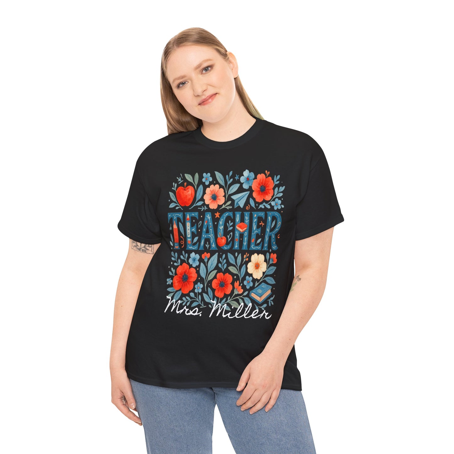 Floral Personalized Teacher Spartan Gildan Tee