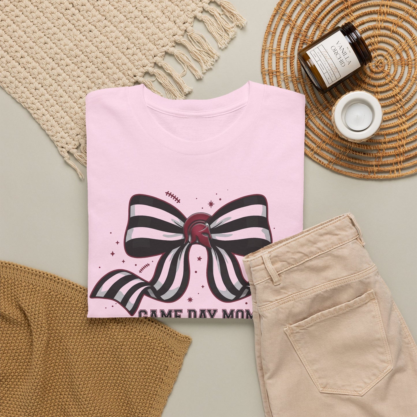 Game Day Mom T-Shirt – Striped Bow Football Mom Tee