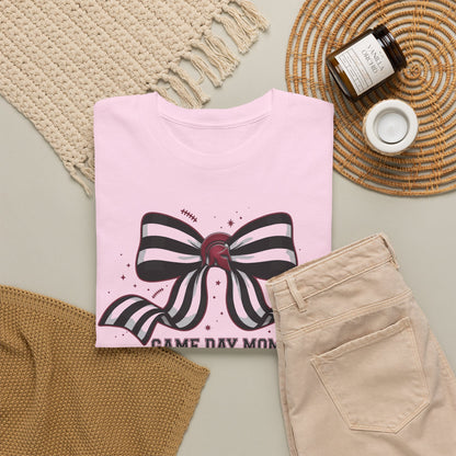 Game Day Mom T-Shirt – Striped Bow Football Mom Tee