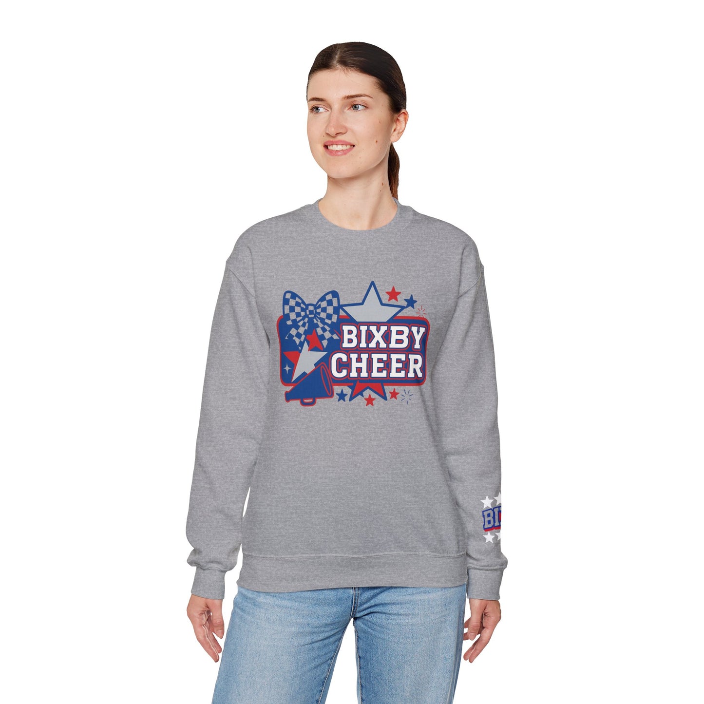 Bixby Cheer With Sleeve Print Gildan Sweatshirt