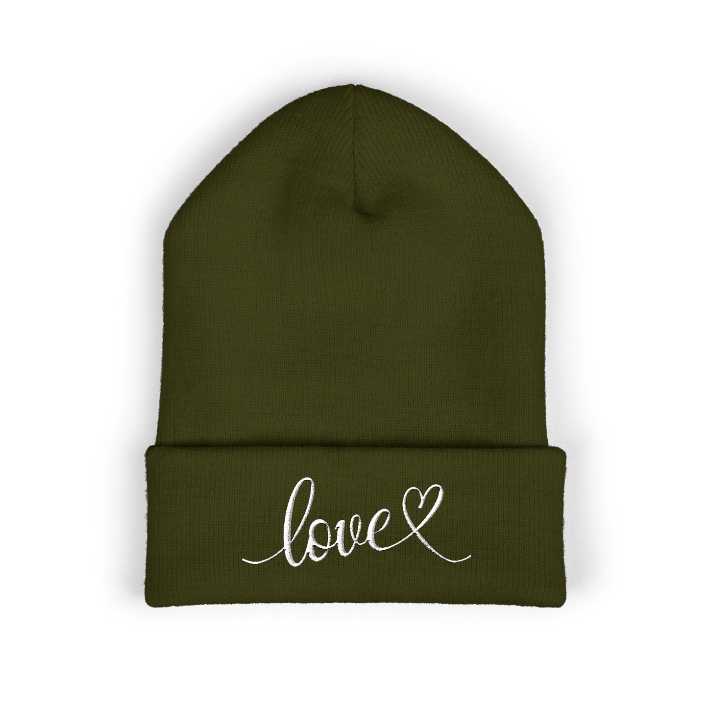 Embroidered Love Cuffed Beanie Cozy Knit Hat with Heart Script