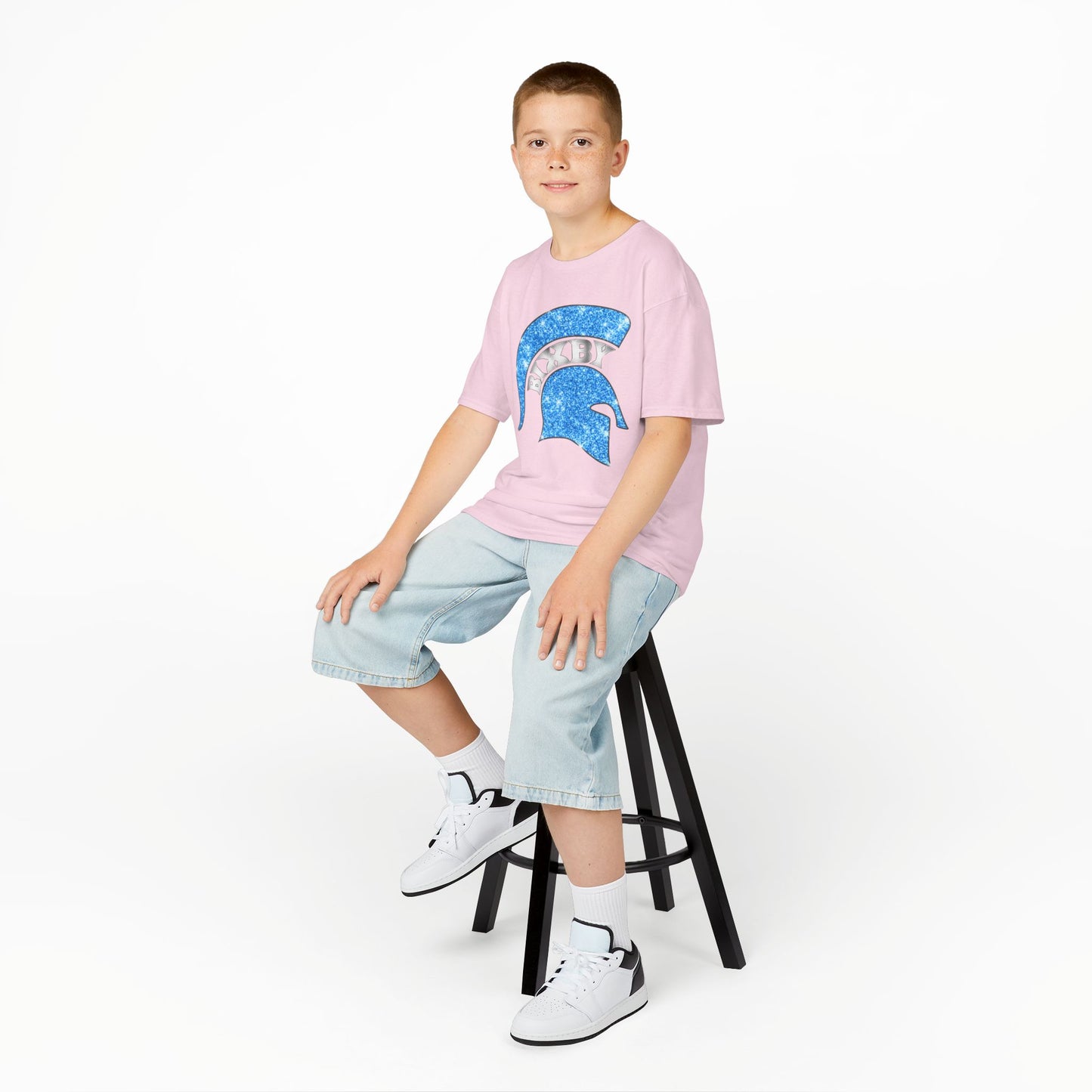 Bixby Spartan Blue Helmet Bling Youth Gildan Tee
