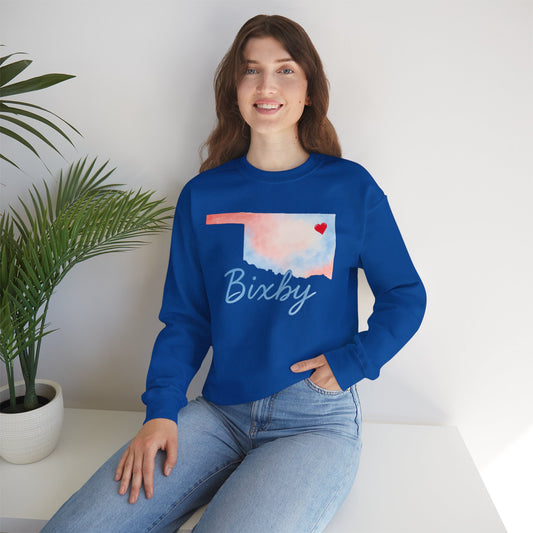 Bixby Spartans OK Heart Watercolor Sweatshirt