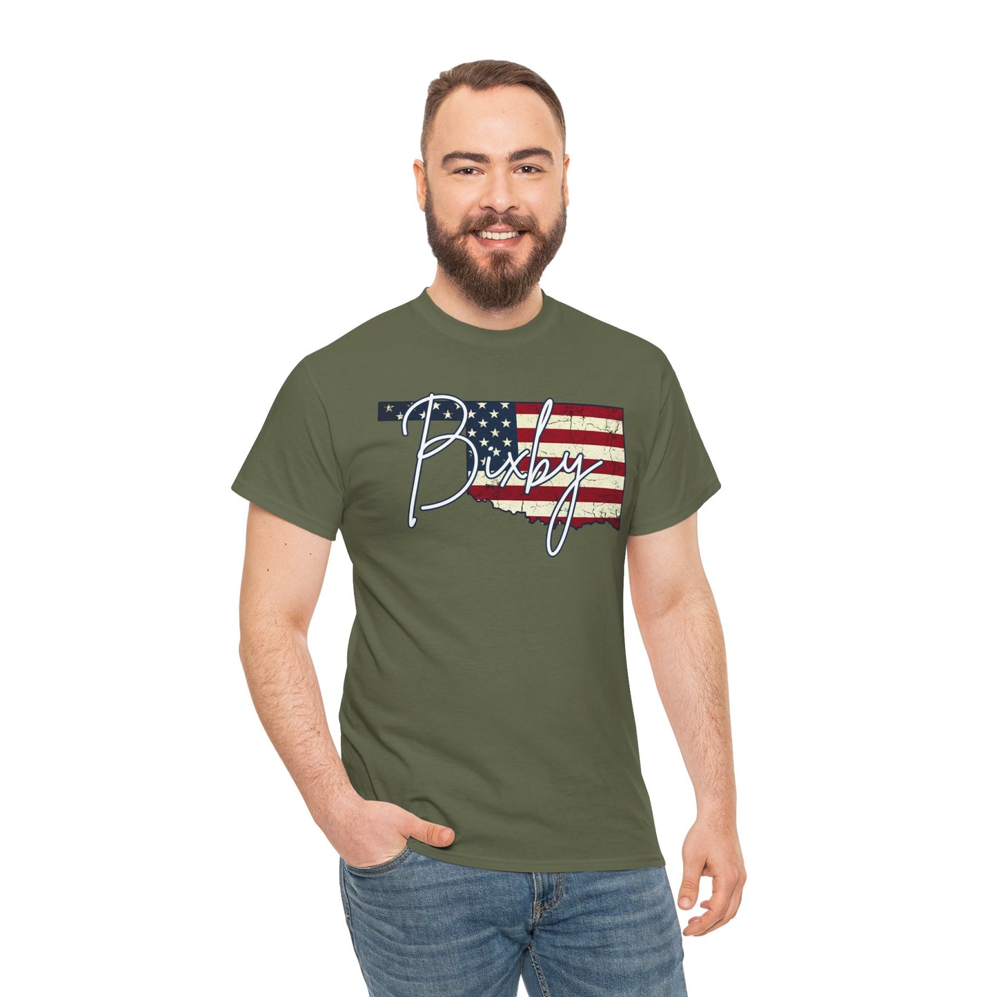 Oklahoma Flag Bixby Script Gildan Tee