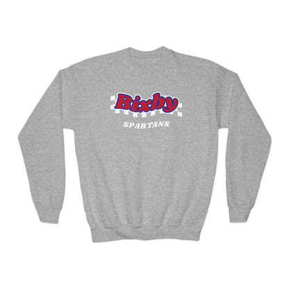 Bixby Spartans Retro Script Checkered Youth Sweatshirt – Kids Game Day Crewneck