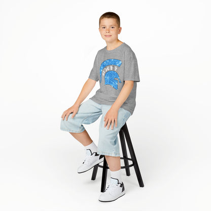 Bixby Spartan Blue Helmet Bling Youth Gildan Tee