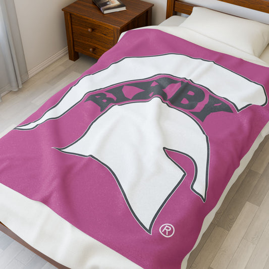 Spartan White Logo Velveteen Plush Pink Blanket